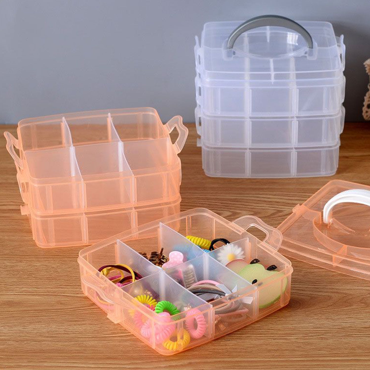2644 3-tier 18 Sections Transparent Stackable Adjustable Compartment Slot Plastic Craft Storage Box