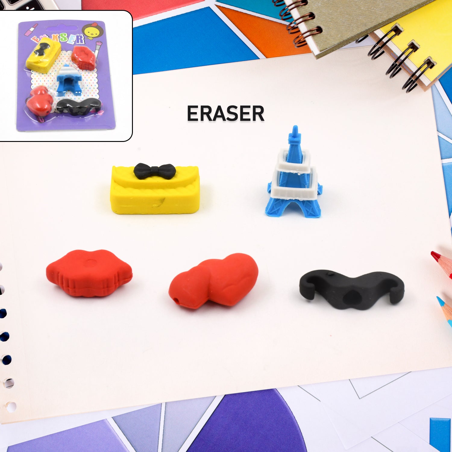 18027 Mix Design 1 Set Fancy  Stylish Colorful Erasers For Children Different Designs  Mix Eraser Set For Return Gift Birthday Party School Prize (1 Set)