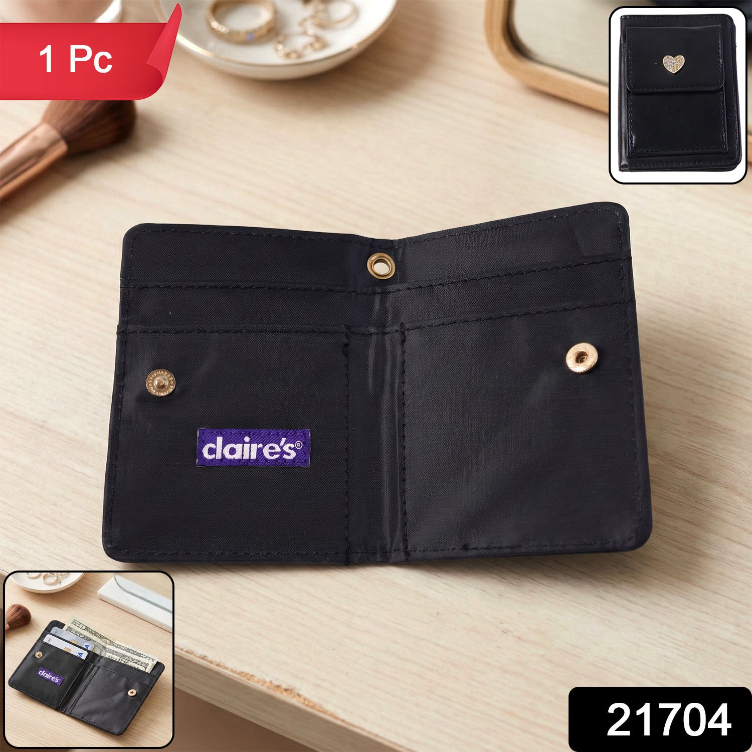 Compact Snap Button Card Holder Wallet (1 Pc)