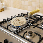 2086 Kitchen Square Stainless Steel Roaster Papad Jali Barbecue Grill With Wooden Handle