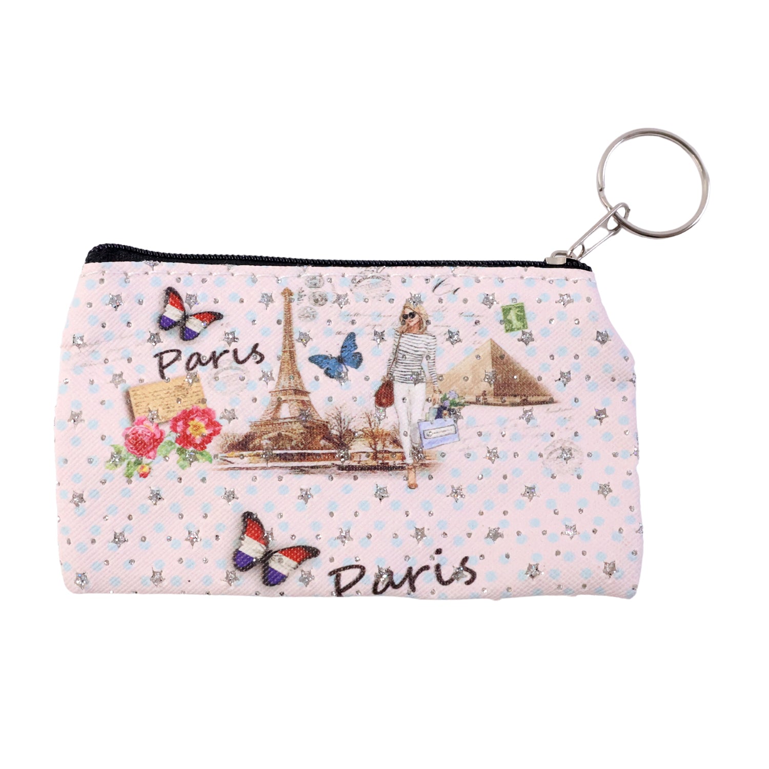 Small Paris Print Zipper Coin  Stationery Pouch (1 Pc)