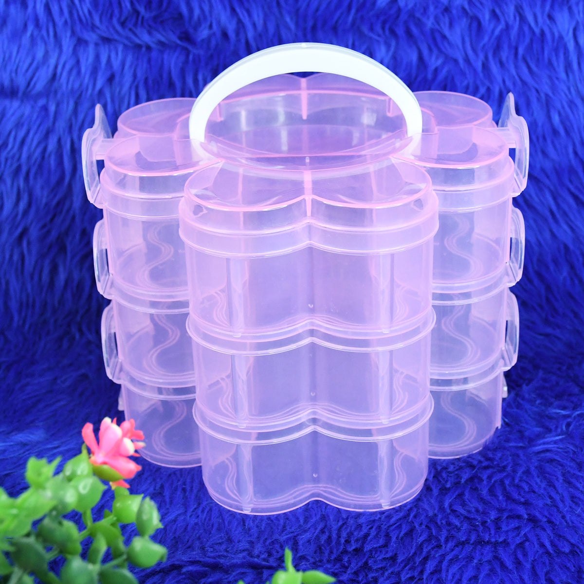 3-layer Transparent Plastic Flower-shaped Storage Box With 9 Grids