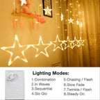 1253 12 Stars Curtain String Lights Window Curtain Lights With 8 Flashing Modes Decoration For Festivals