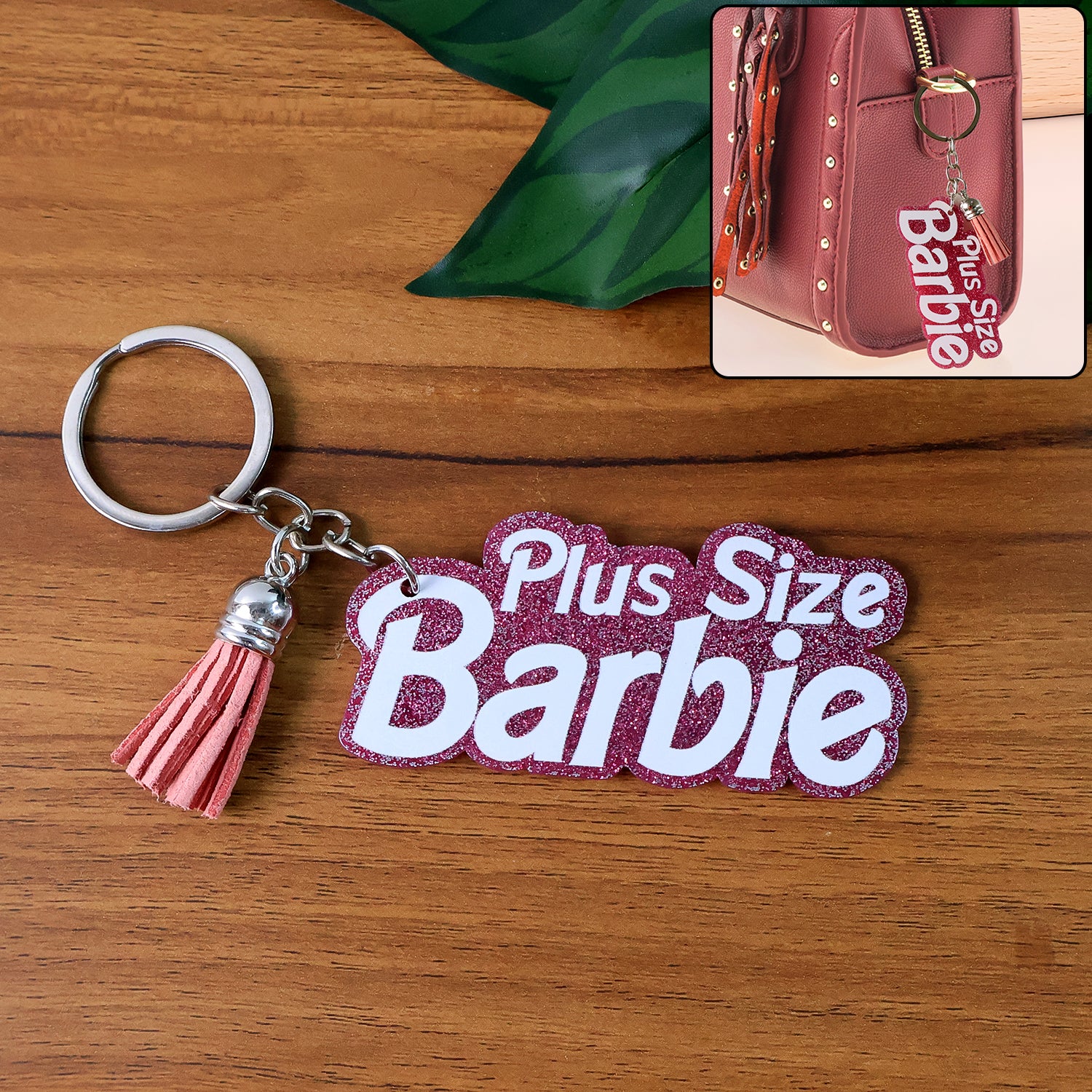 Text Keychain With Glitter Finish And Tassel Charm (1 Pc)