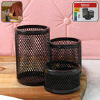 Khyati Trio Metal Mesh Pen Stand  3-in-1 Round Desk Organizer Set