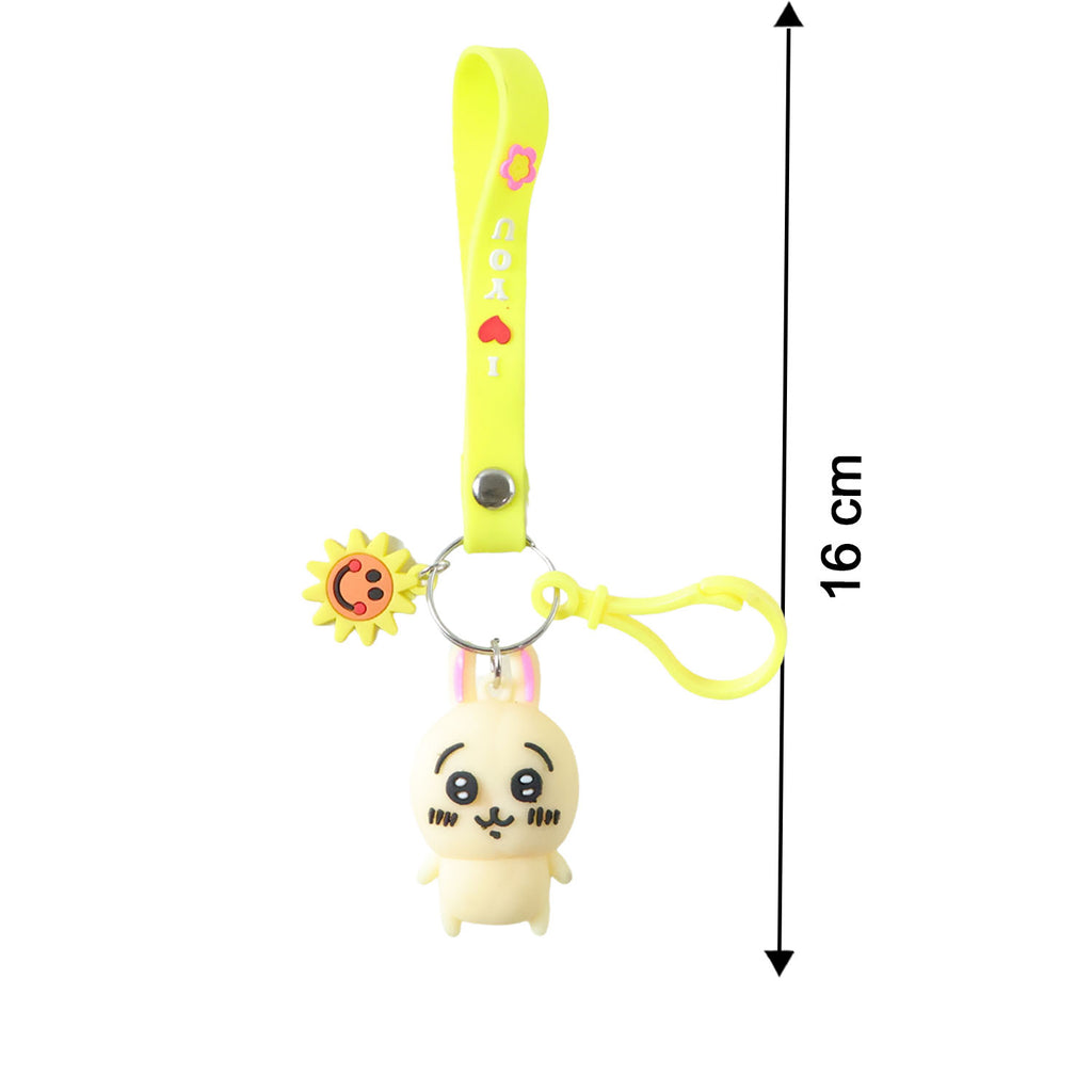 Cute Cartoon Bunny Silicone Keychain With Decorative Strap (1 Pc)
