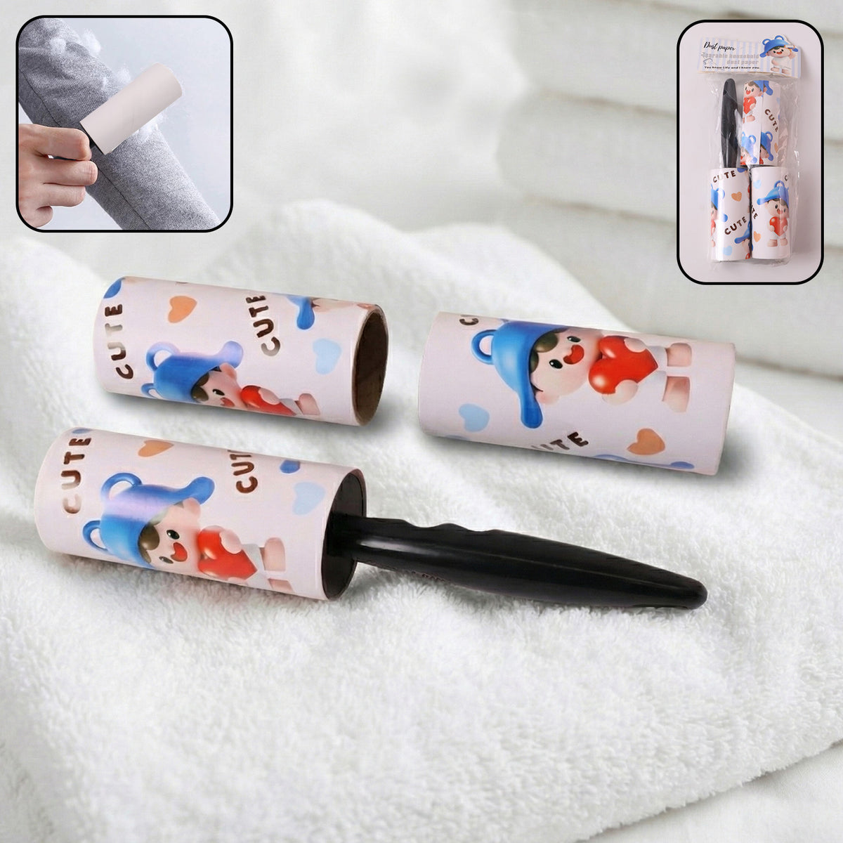 Reusable Sticky Lint Roller With Handle (1 Set)