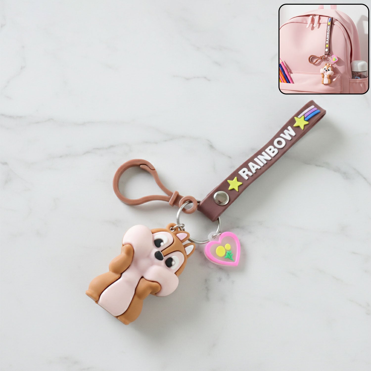 Cute Cartoon Animal Silicone Keychain With Rainbow Strap (1 Pc)
