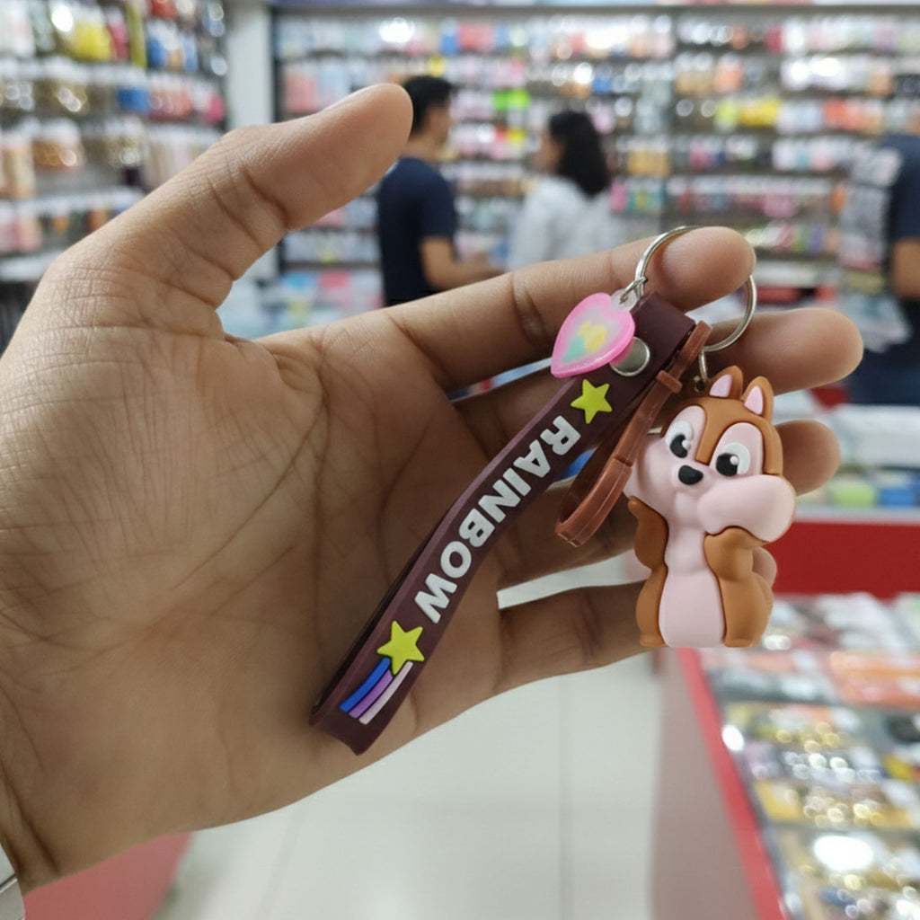 Cute Cartoon Animal Silicone Keychain With Rainbow Strap (1 Pc)