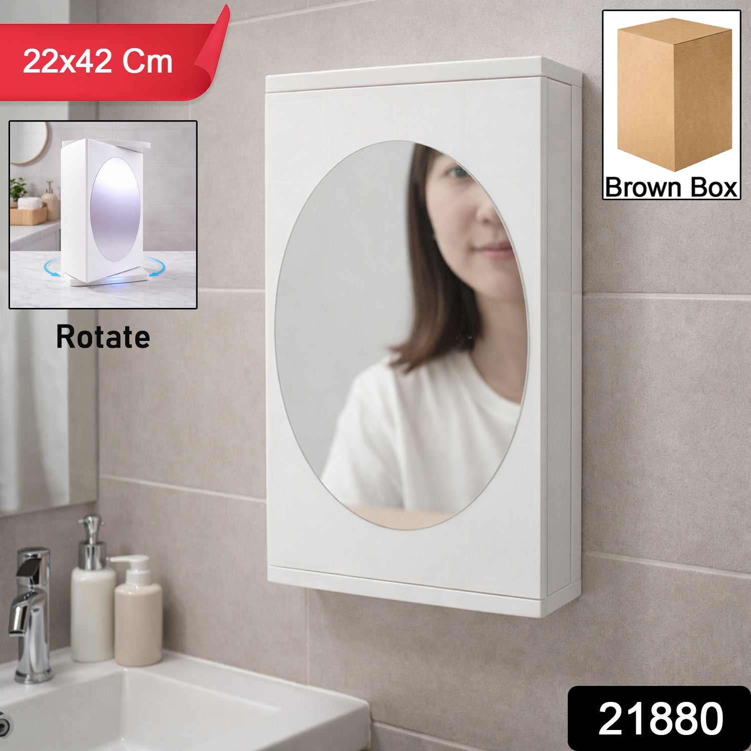 Wall Mounted Rotating Bathroom Mirror Cabinet (1 Pc 22x42 Cm)