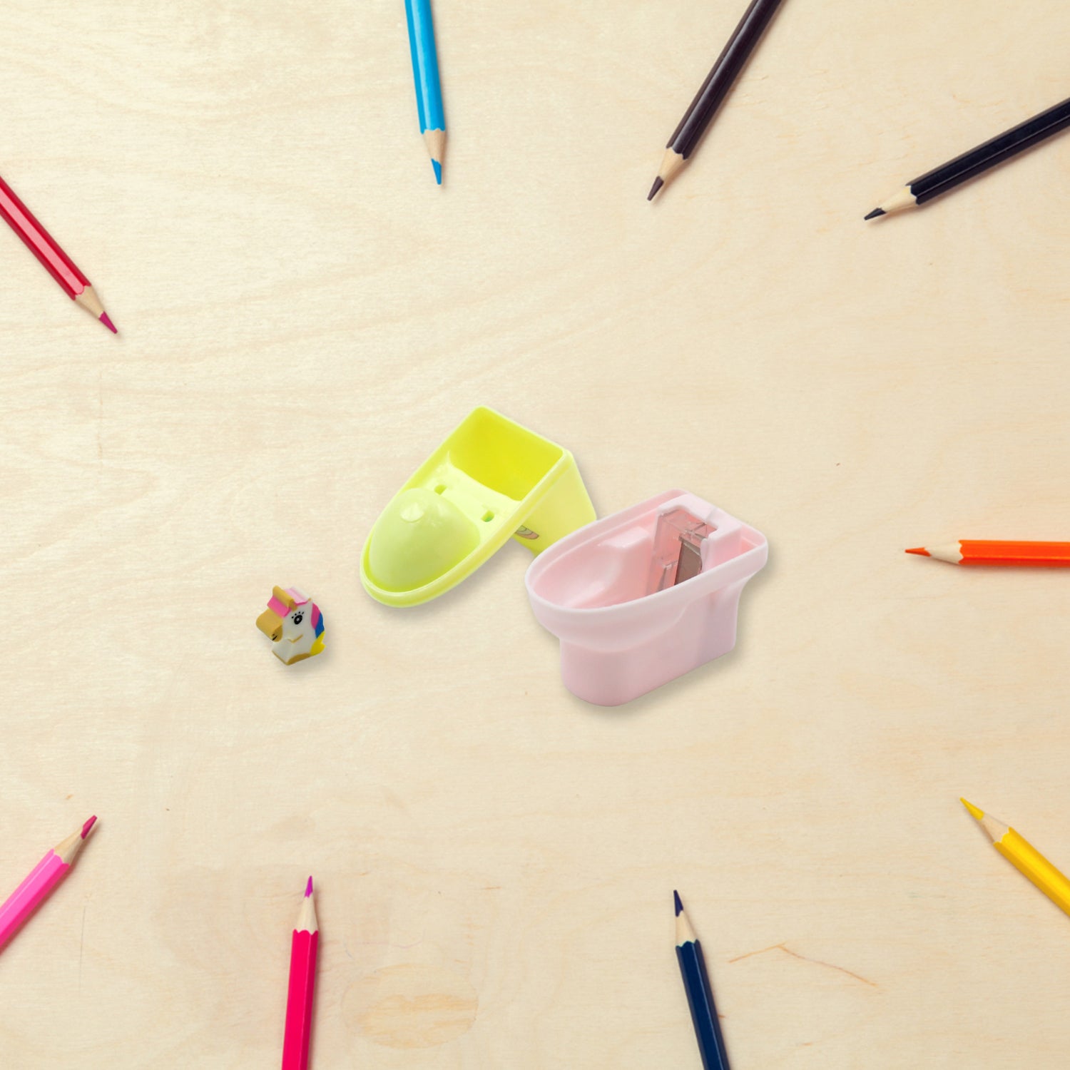 4556 Toilet Pencil Sharpener Plastic Pencil Sharpener Novelty Pencil Sharpener Cute Cartoon Stationery Gift Small Toilet Shaped Sharpener With Eraser Wheel For School Kids (2 Pc Set)