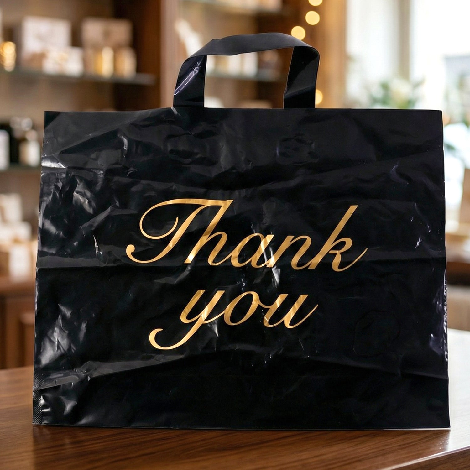Premium Black Thank You Printed Plastic Carry Bag 30  39 Cm (1 Pc)
