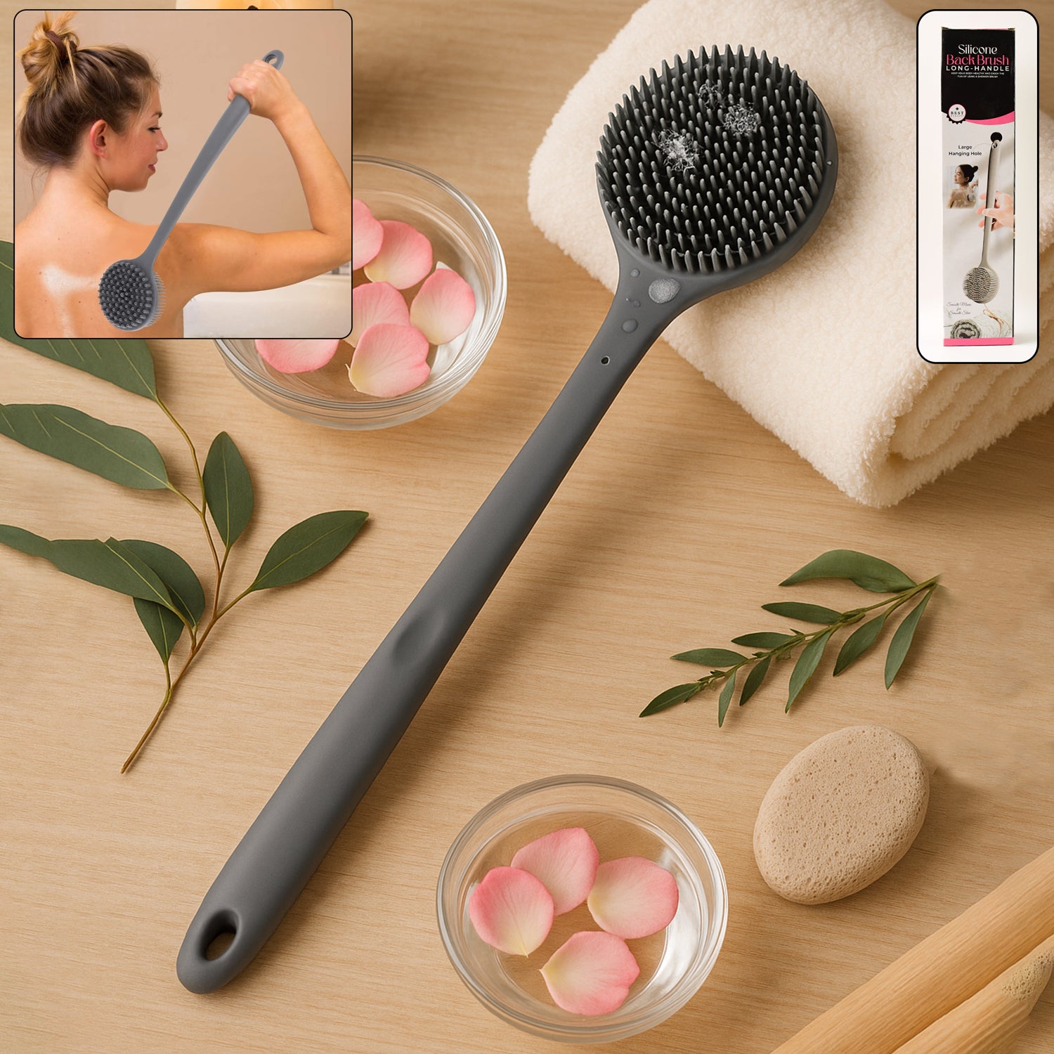 Silicone Back Scrubber Brush With Long Handle (1 Pc)
