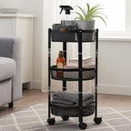 3-layer Round Metal Mesh Utility Storage Trolley With Wheels