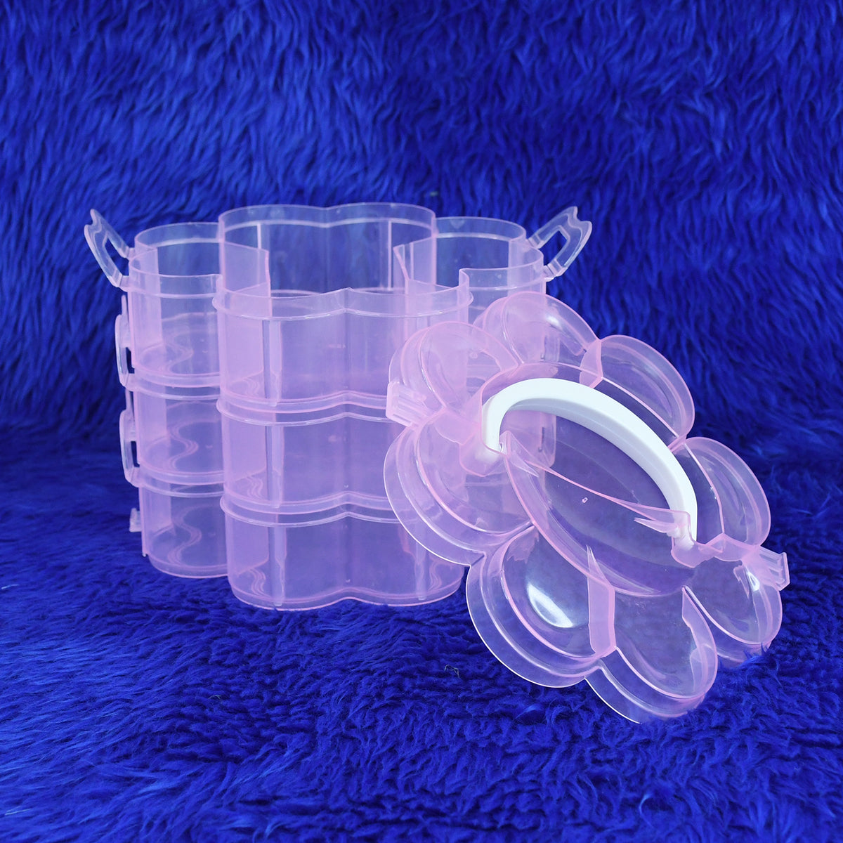 3-layer Transparent Plastic Flower-shaped Storage Box With 9 Grids