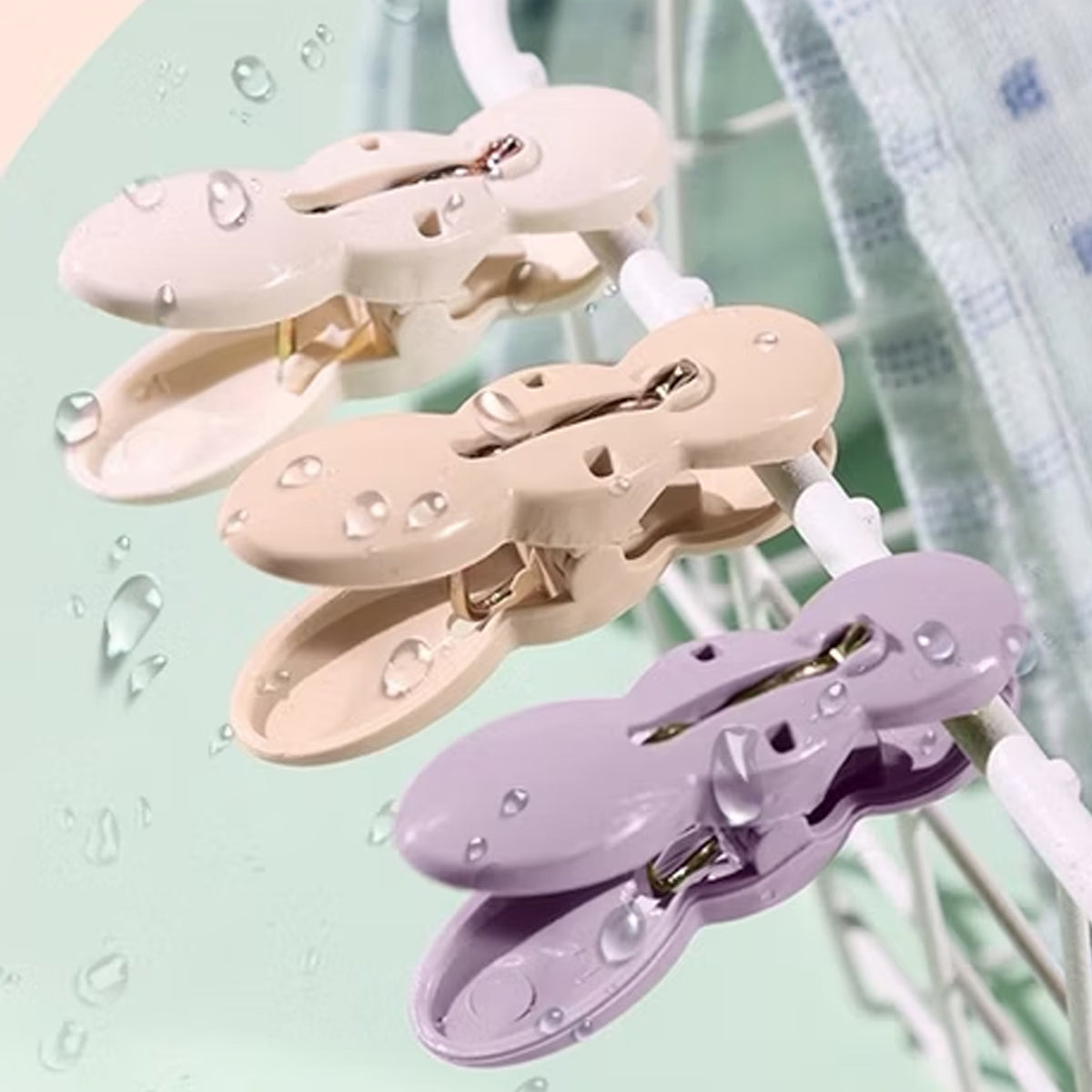 Clothes Drying Rope With Multipurpose Cloth Clips (1 Set)