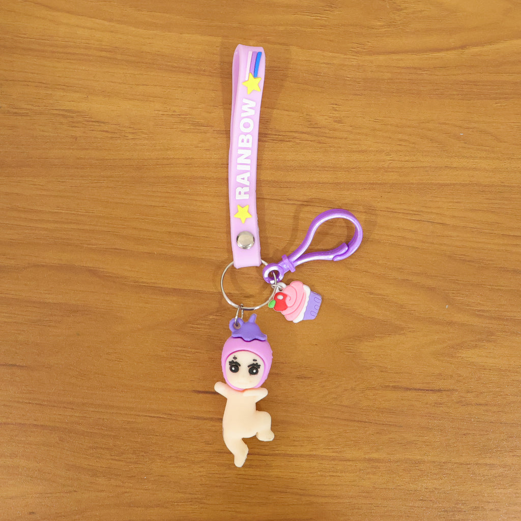 Cute Doll  Cupcake Keychain With Rainbow Strap (1 Pc)