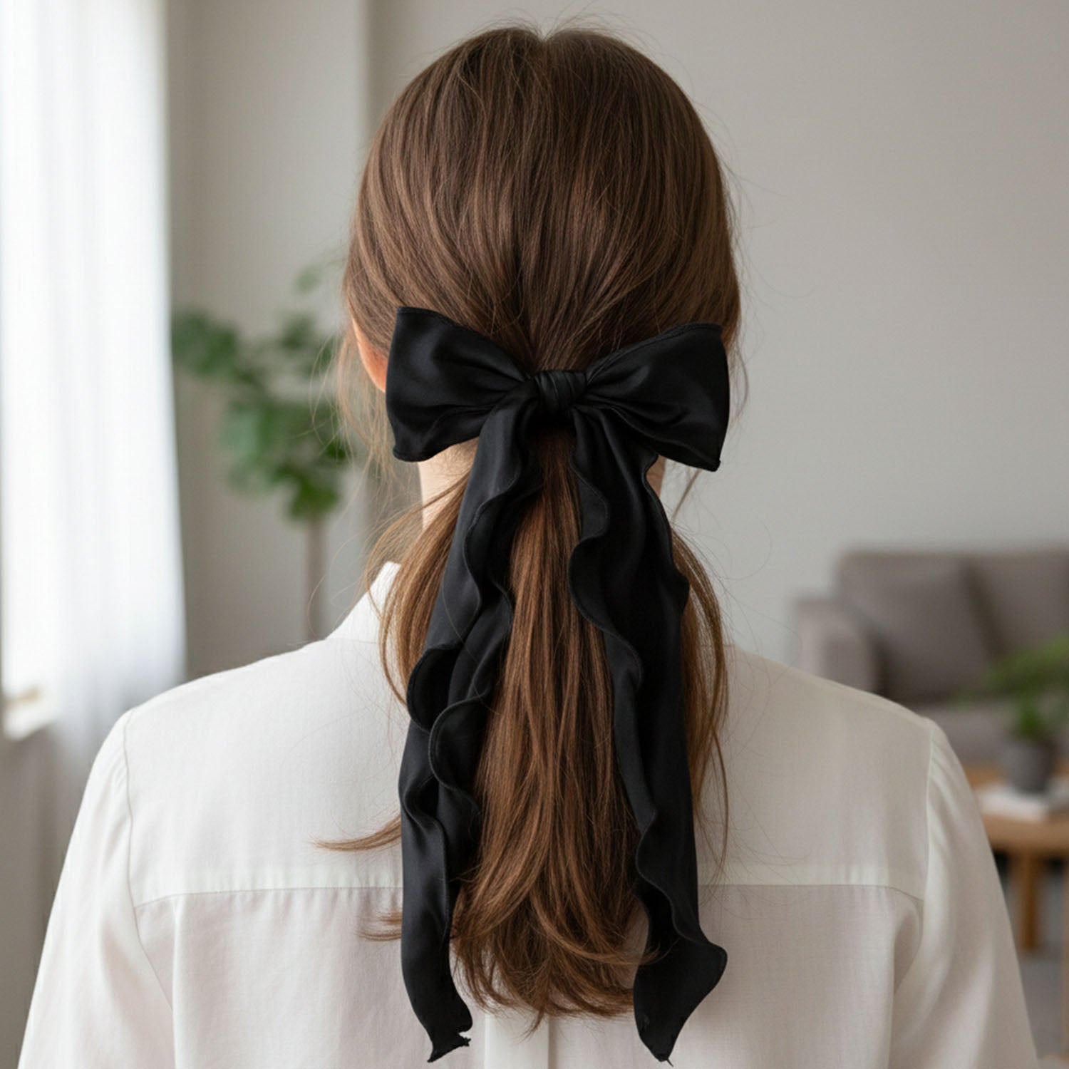 Stylish Fabric Hair Scrunchie With Bow Tie Design(1 Pc Mix Color  Design)