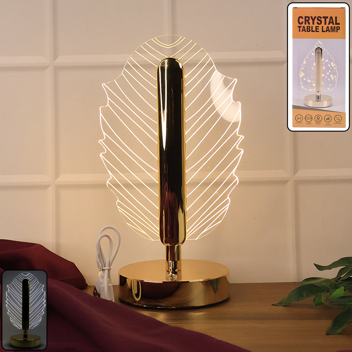 Premium Leaf Shape Crystal Table Lamp (1 Pc)