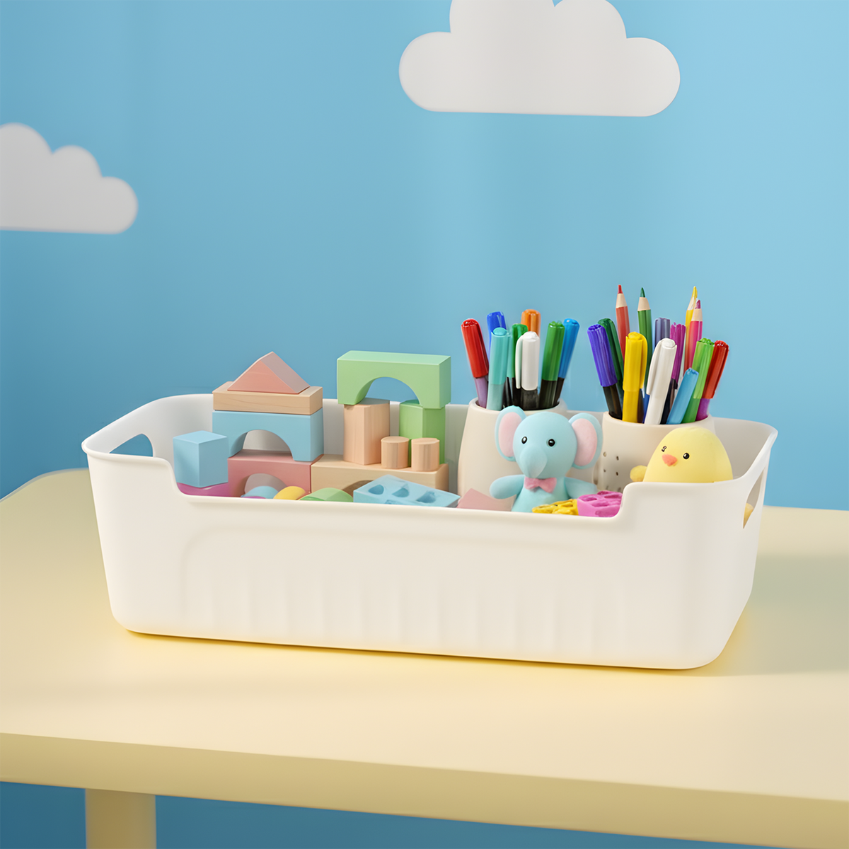 White Plastic Storage Basket Tray Set (4 Pcs)