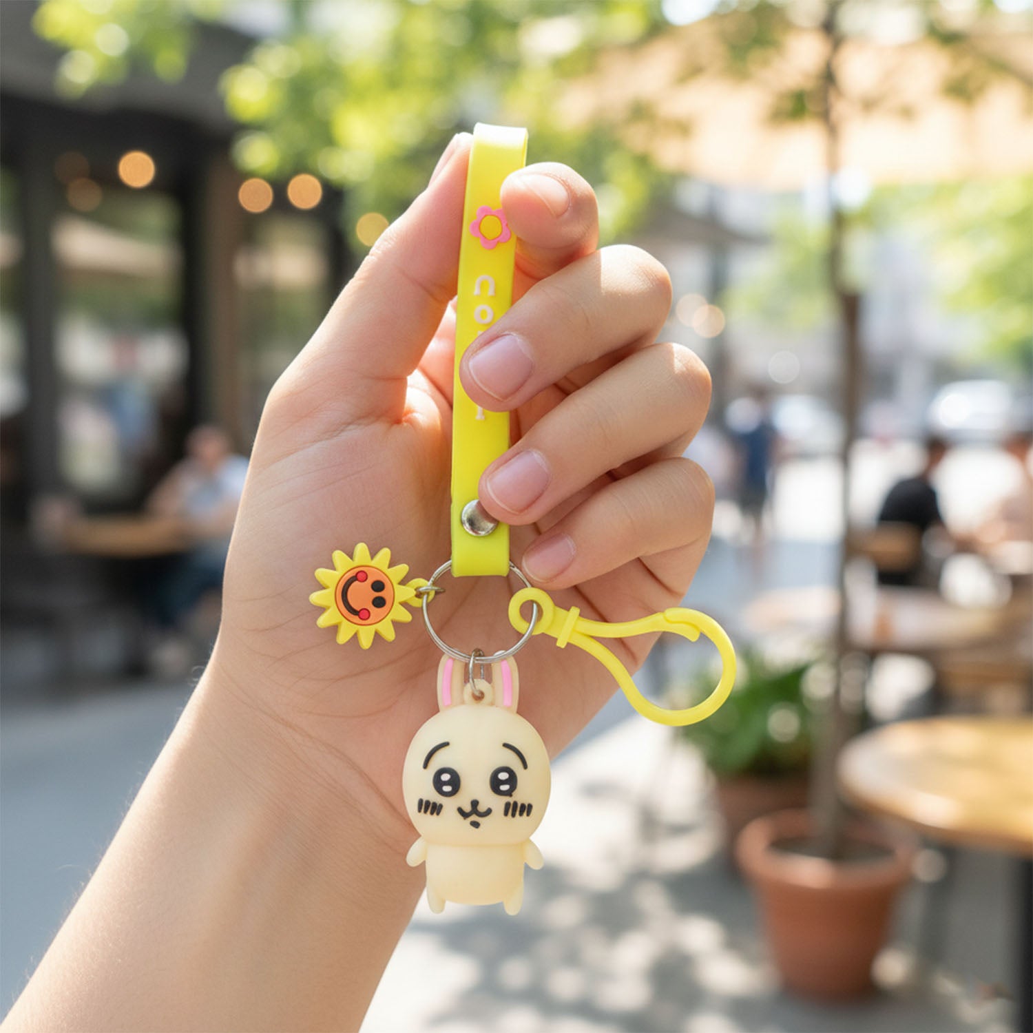Cute Cartoon Bunny Silicone Keychain With Decorative Strap (1 Pc)