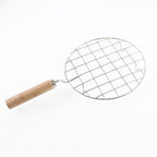 2085 Kitchen Round Stainless Steel Roaster Papad Jali Barbecue Grill With Wooden Handle