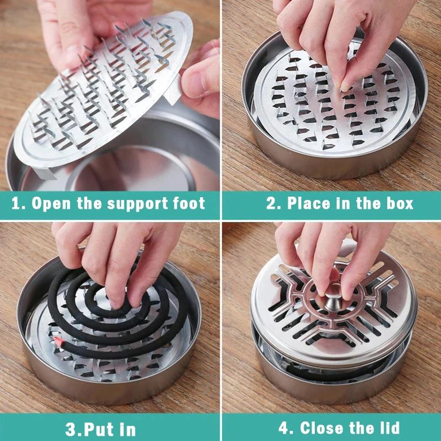 Stainless Steel Mosquito Coil Stand With Smoke Vent Lid (1 Pc)