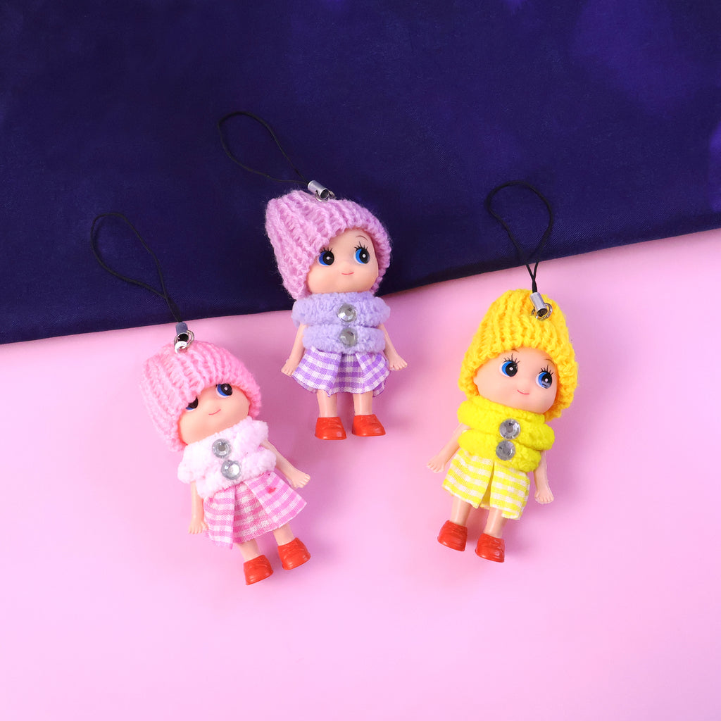 Cute Mini Doll Hanging Keychain Set (6 Pc Mix Color)