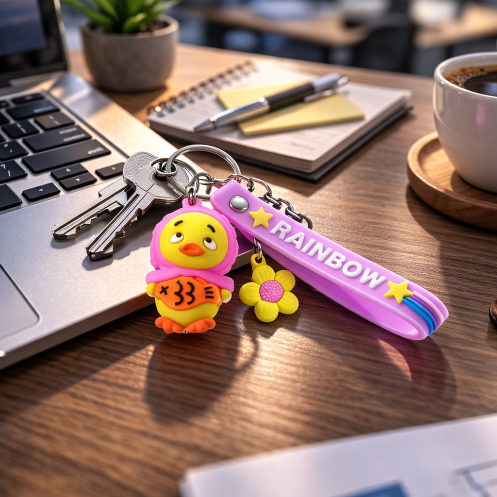 Cute Rainbow Strap Cartoon Duck Keychain (1 Pc)