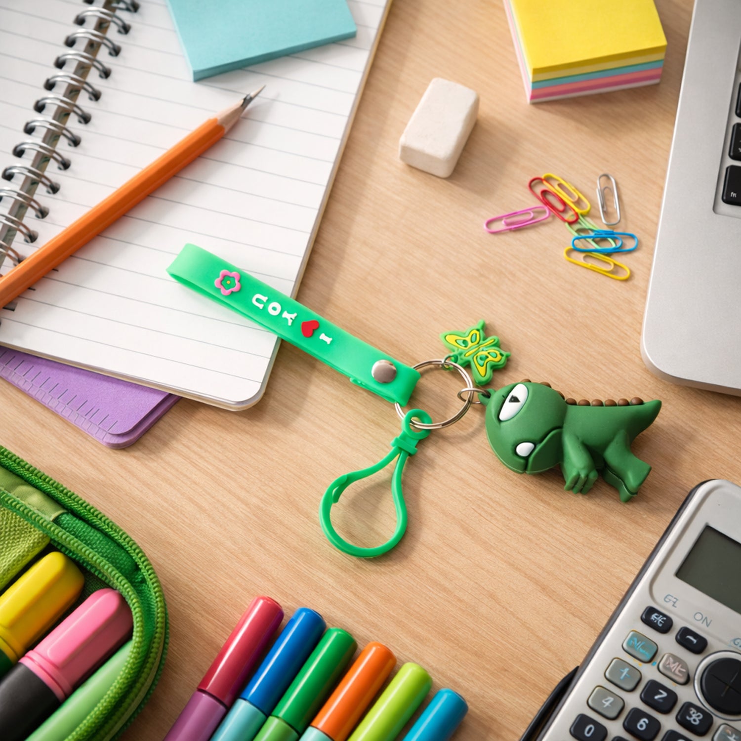 Cute Dinosaur Cartoon Keychain With Silicone Strap (1 Pc)
