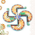 Golden Swastik Shubh Labh Wall Hanging With Ganesh Idol (1 Pc)