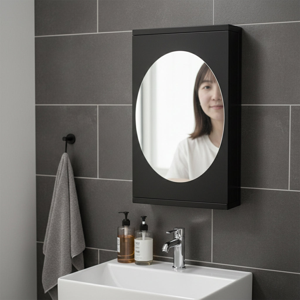 Wall Mounted Black Rotating Storage Cabinet Organizer (1 Pc 22x42 Cm)