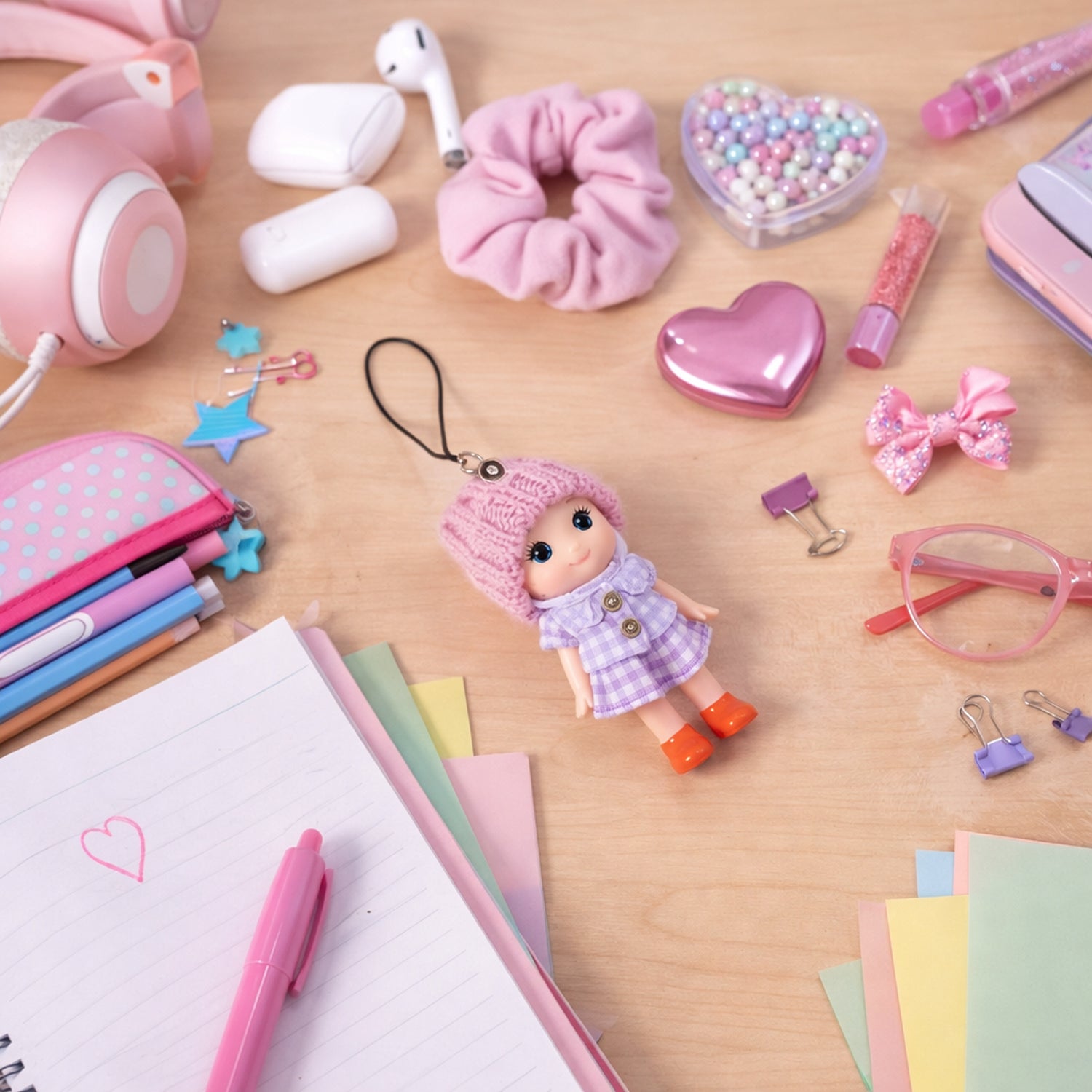 Cute Mini Doll Hanging Keychain Set (6 Pc Mix Color)