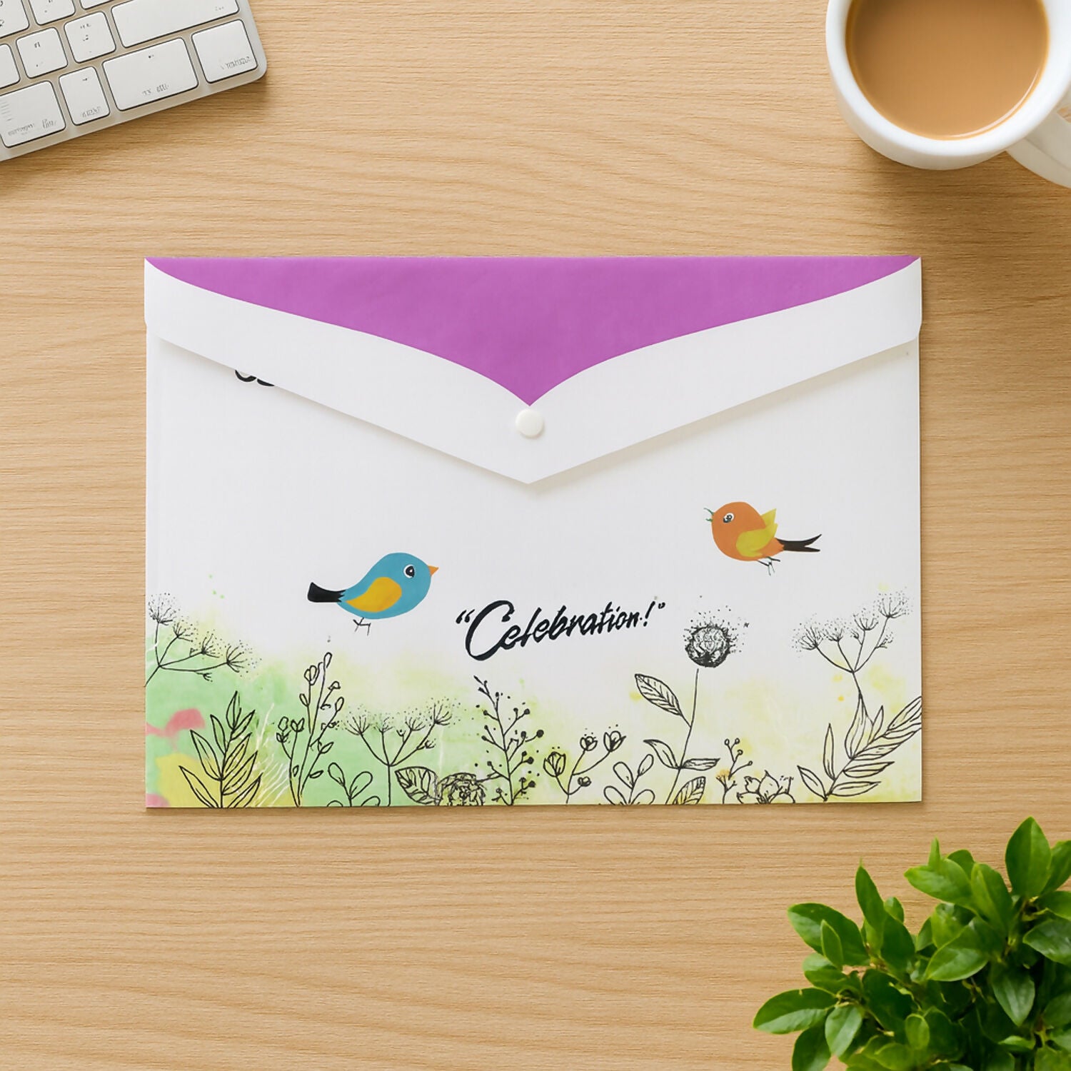 Mix Design A4 Printed Document Folder With Decorative Button Closure (1 Pc)