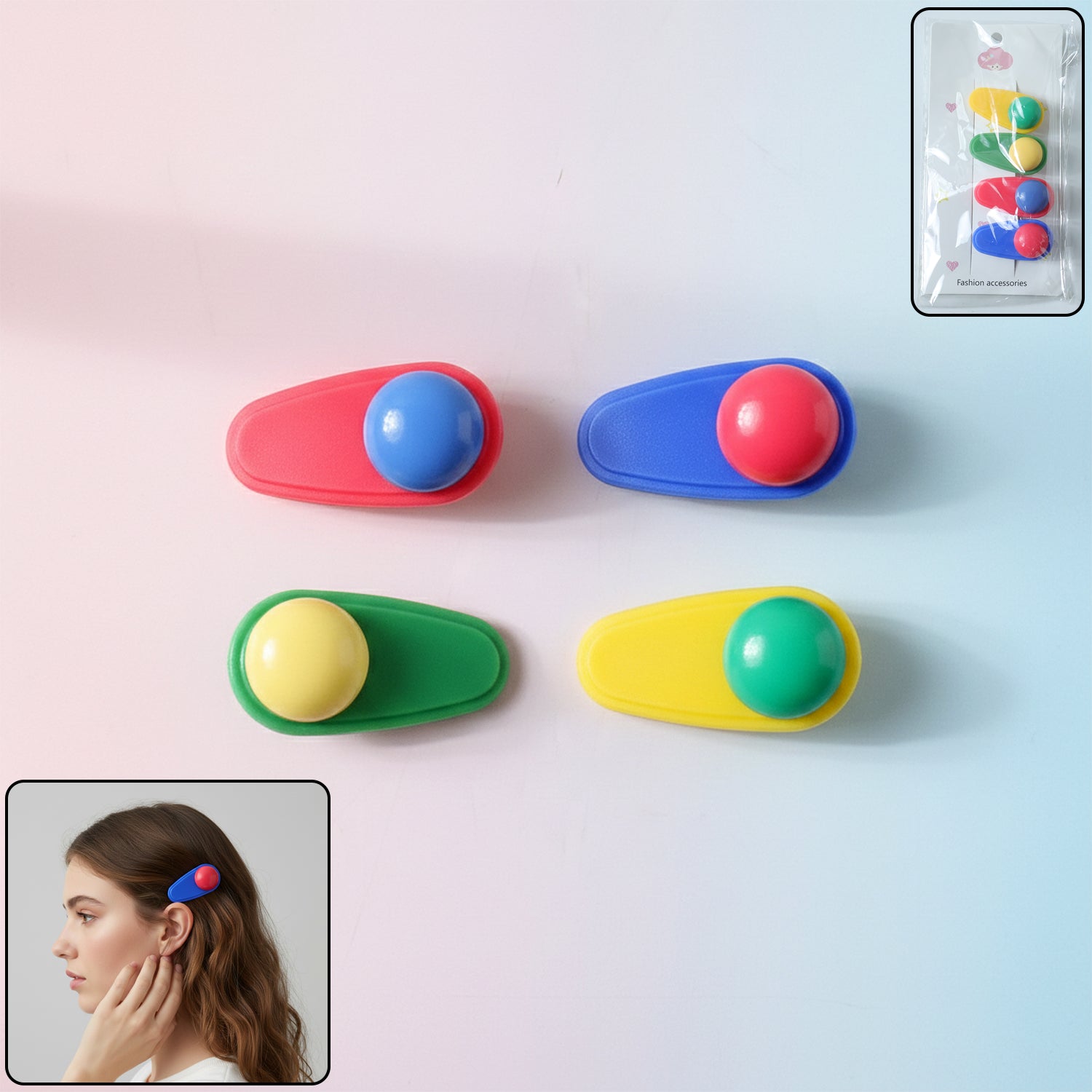 Decorative Snap Hair Clip Set (4 Pc)