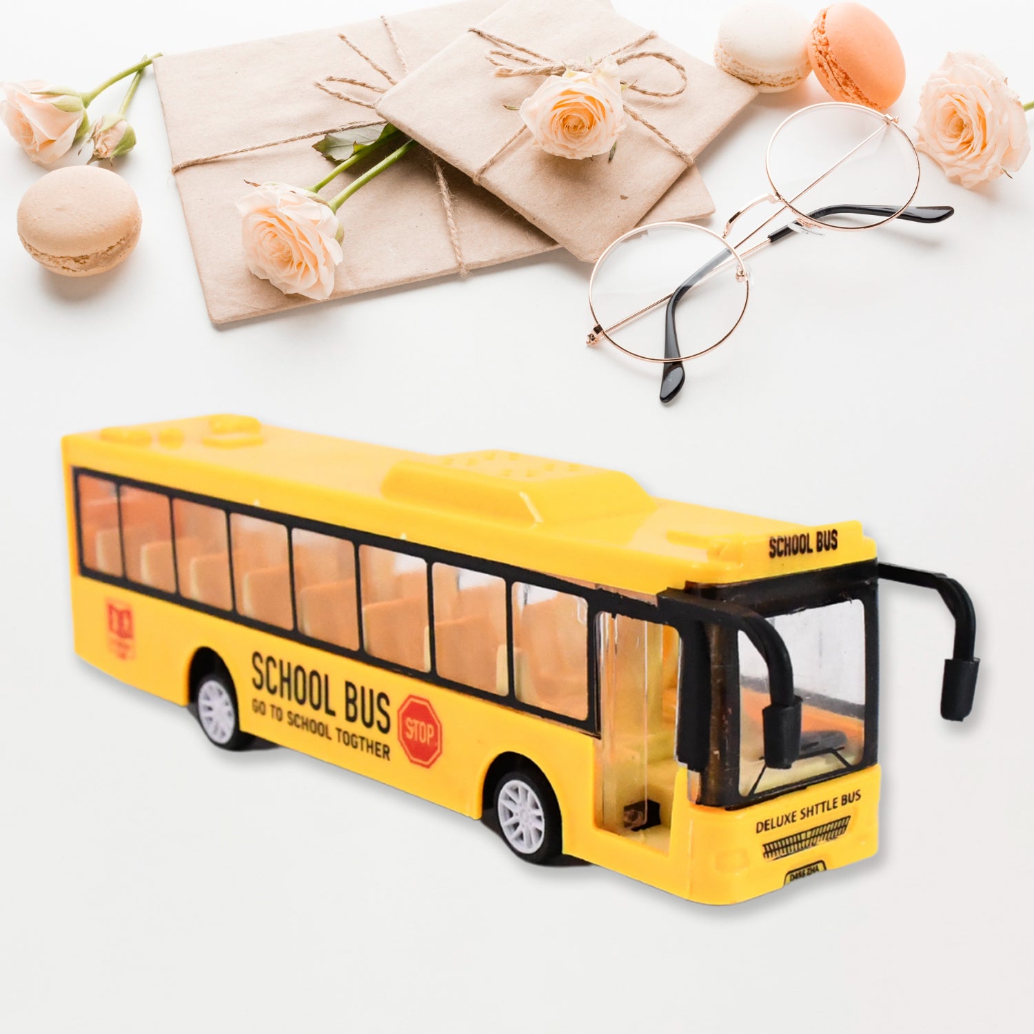 Inertia Bus Toys  High Simulation Yellow Fine Details Mini Bus Model Car Toys Prizes For Gift Collections
