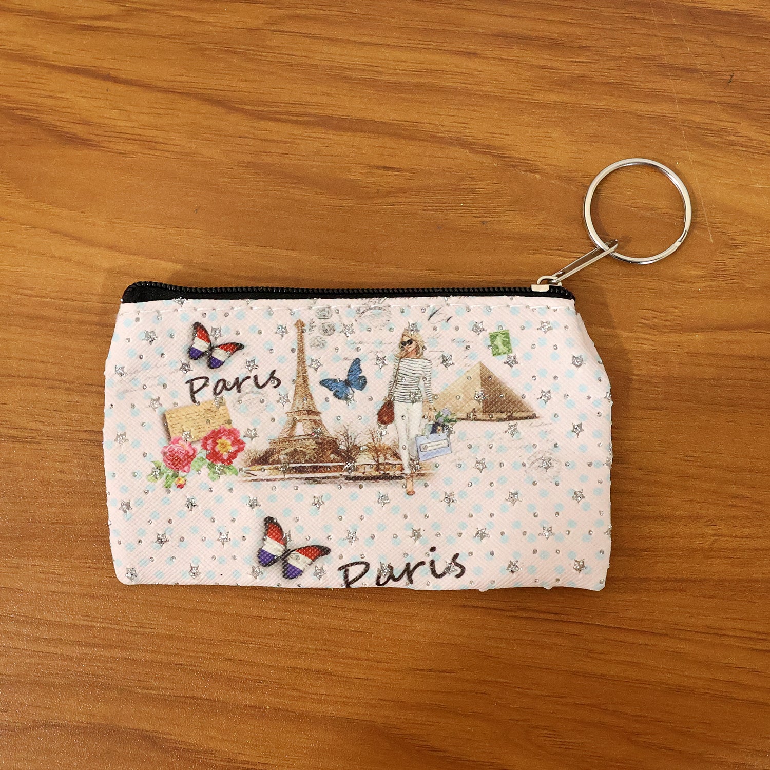 Small Paris Print Zipper Coin  Stationery Pouch (1 Pc)