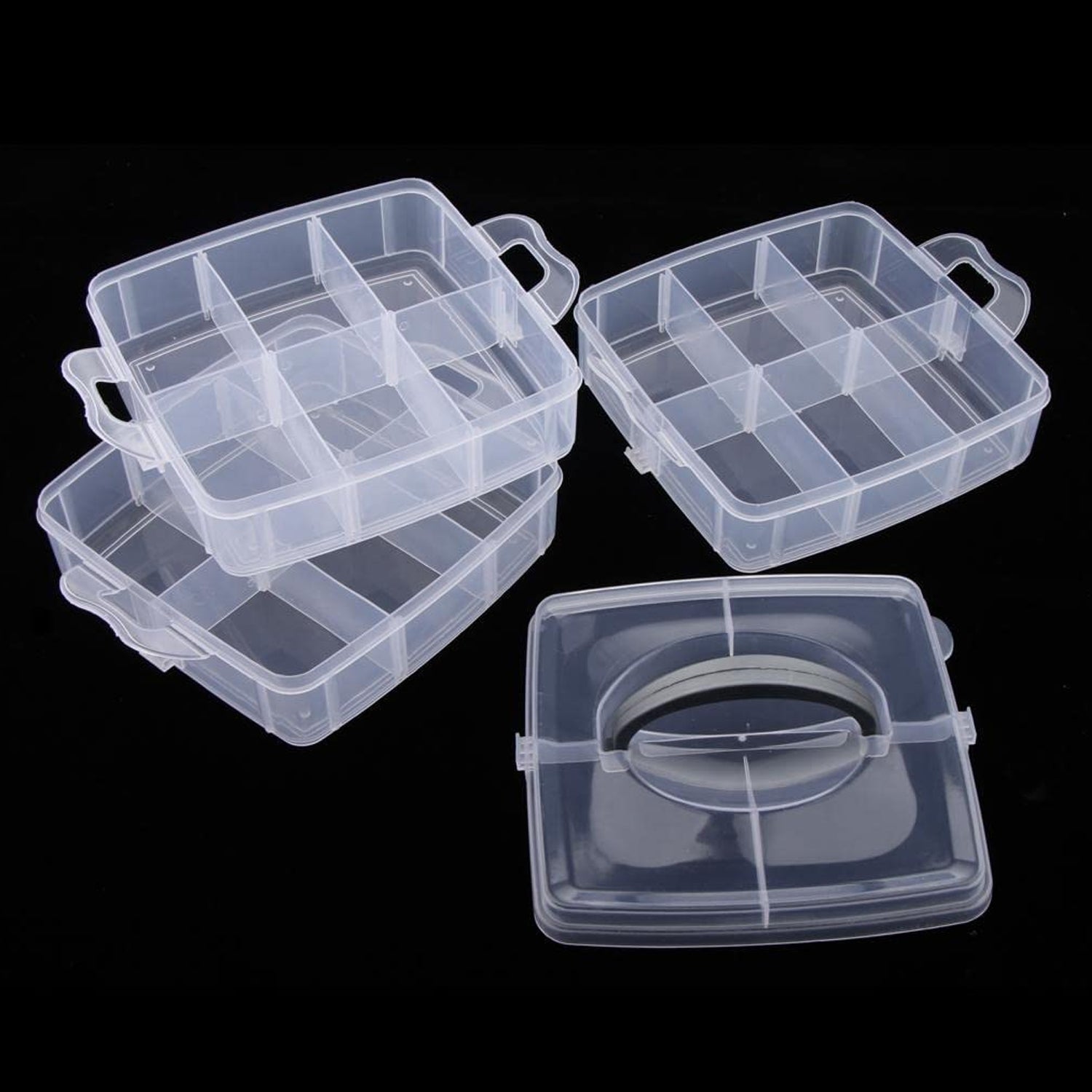 2644 3-tier 18 Sections Transparent Stackable Adjustable Compartment Slot Plastic Craft Storage Box