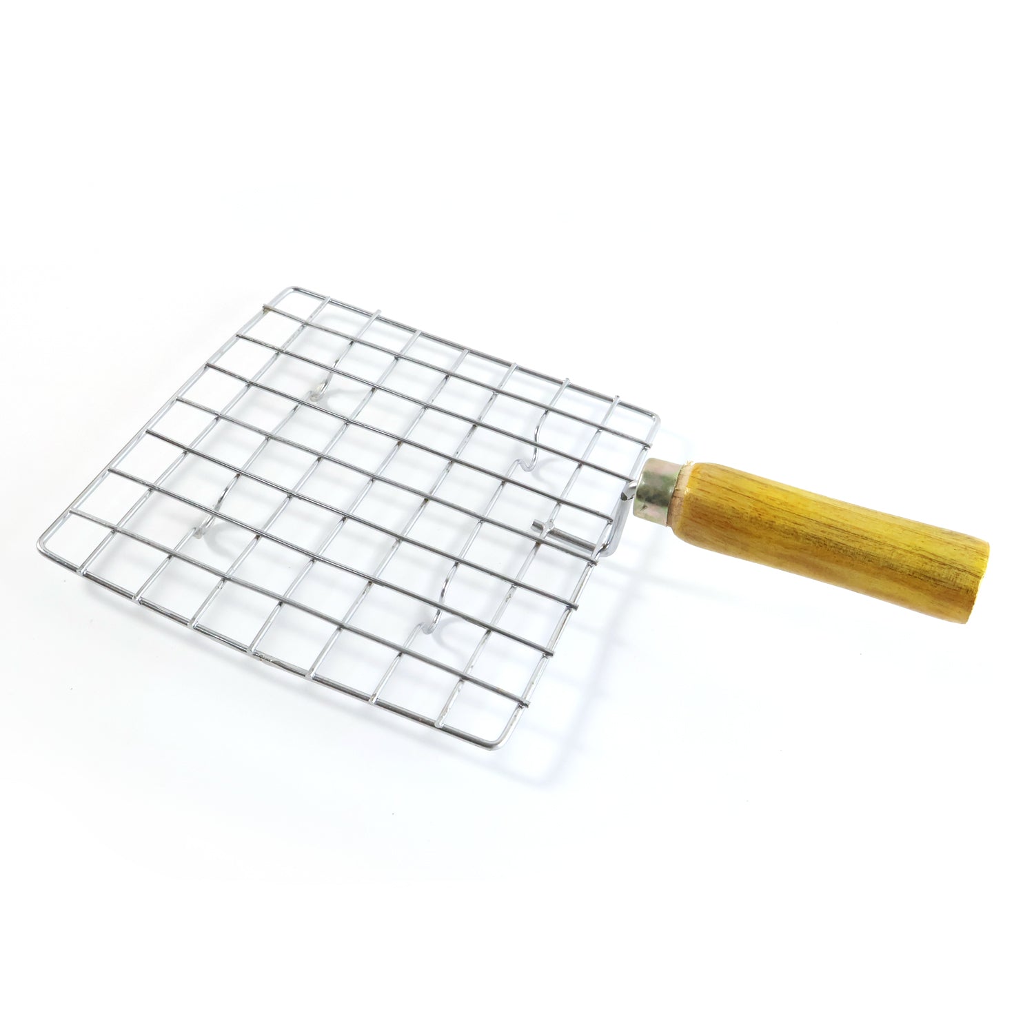 2086 Kitchen Square Stainless Steel Roaster Papad Jali Barbecue Grill With Wooden Handle